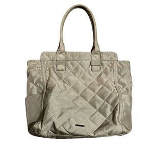 Rebecca Minkoff diaper bag quilted canvas with nylon interior. Taupe dark tan